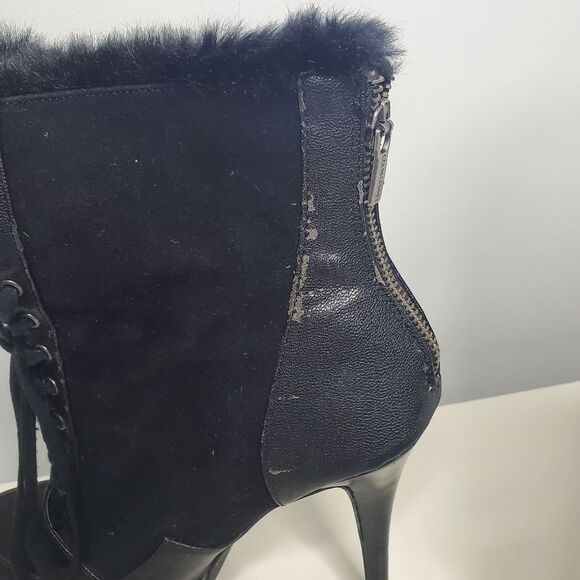 Colin Stuart For Victoria's Secret 9B Booties High Heels Suede Fur Buckle Boots - Picture 8 of 16